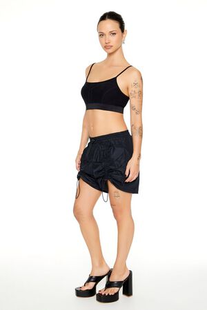 BLACK Ruched Toggle Drawstring Shorts, image 2