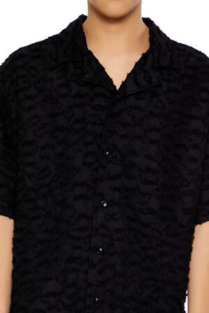 BLACK Frayed Jacquard Cuban Collar Shirt, image 3