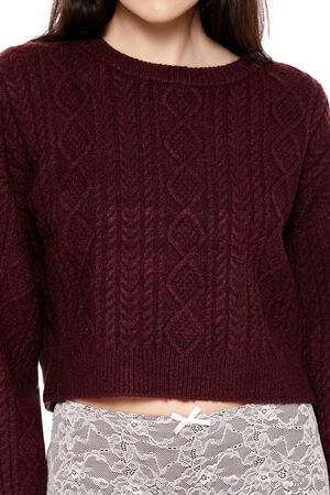 MERLOT Cropped Cable Knit Sweater, image 3