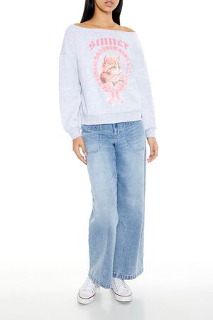 HEATHER GREY/MULTI Sinner Kitten Graphic Pullover, image 2