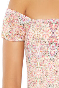 PINK/MULTI Smocked Ornate Print Mini Dress, image 5