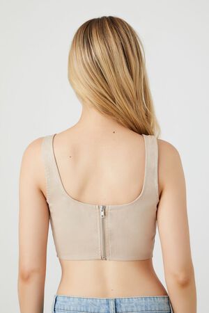 PINE BARK Twill Corset Crop Top, image 3