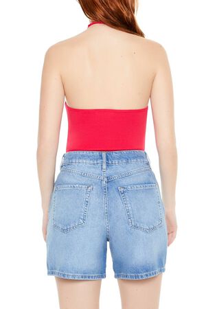 VIBRANT ORANGE Sweater-Knit Halter Thong Bodysuit, image 3