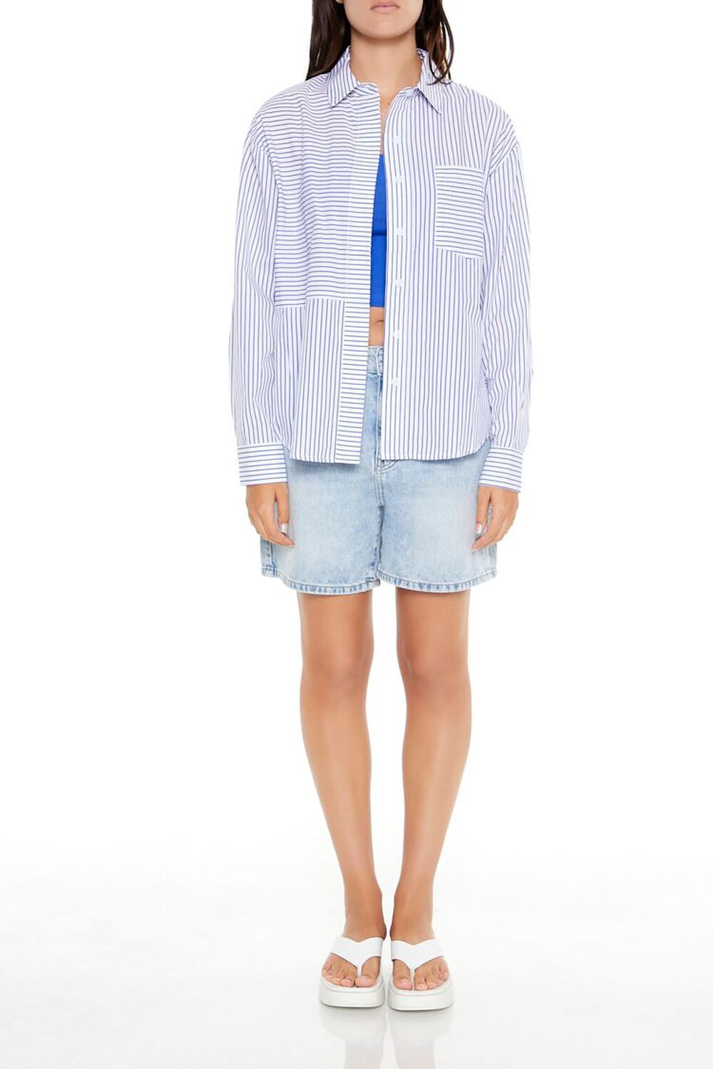 WHITE/BLUE Poplin Striped Pocket Shirt, image 2