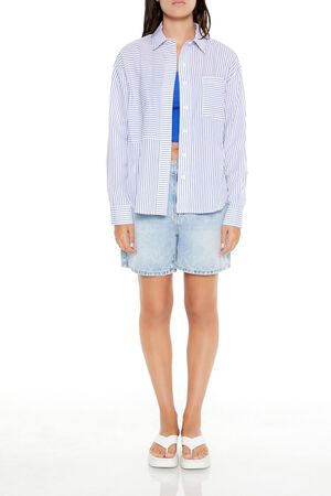 WHITE/BLUE Poplin Striped Pocket Shirt, image 2