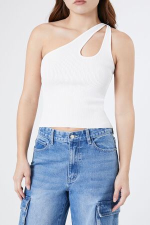 ADOBE ROSE Sweater-Knit One-Shoulder Crop Top, image 1