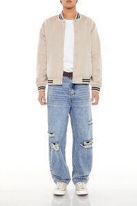 TAUPE Varsity-Striped Bomber Jacket, image 2