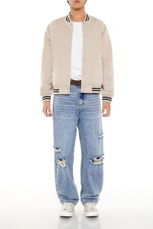 TAUPE Varsity-Striped Bomber Jacket, image 2