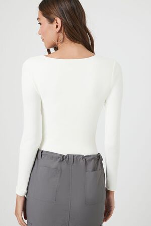 WHITE Jersey V-Neck Bodysuit, image 3