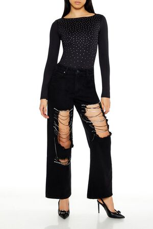 BLACK Contour Sculpt Rhinestone Bodysuit, image 1