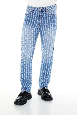 MEDIUM DENIM Frayed Slim-Fit Mid-Rise Jeans, image 2