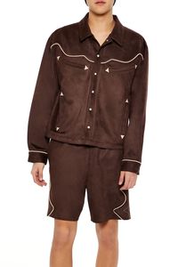 COCOA/TAUPE Geo Faux Suede Trucker Jacket, image 1