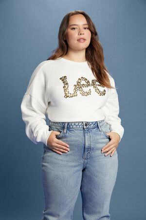 WHITE/MULTI Plus Size Lee Embellished French Terry Pullover, image 1