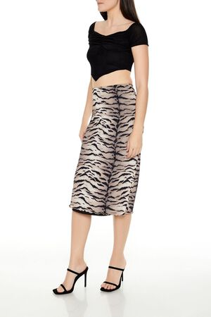 BLACK/MULTI Mesh Tiger Print Midi Skirt, image 3