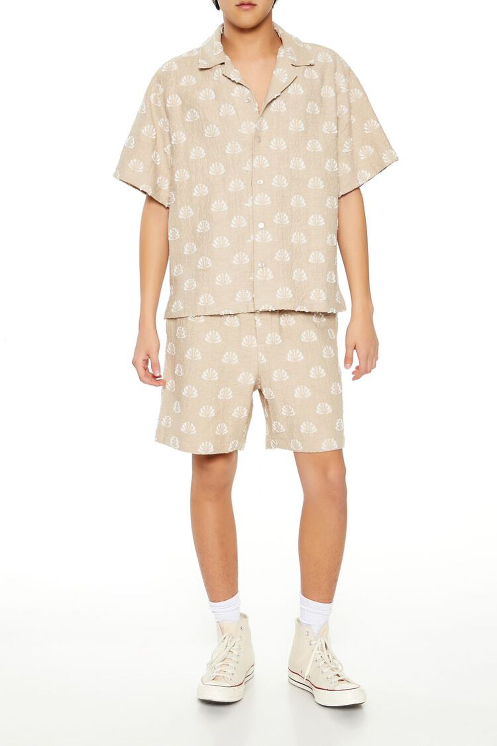 TAUPE/CREAM Textured Geo Cuban-Collar Shirt, image 2
