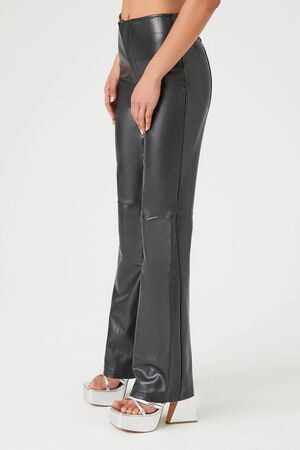 BLACK Faux Leather High-Rise Flare Pants, image 3