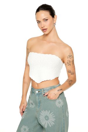 WHITE Crochet Sweater-Knit Tube Top, image 2