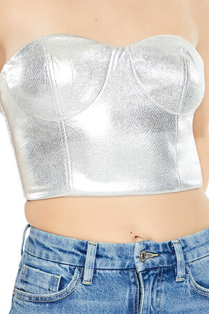 SILVER Metallic Bustier Tube Top, image 3
