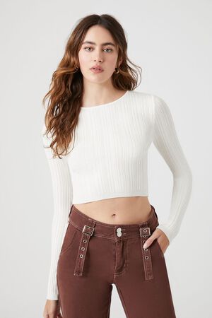 VANILLA Cropped Rib-Knit Sweater, image 1