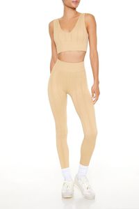 DESERT SAND Seamless Cable Knit Sports Bra, image 2