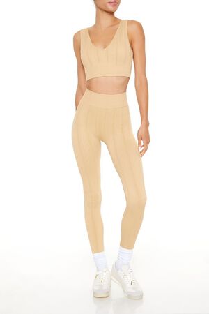 DESERT SAND Seamless Cable Knit Sports Bra, image 2