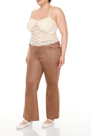 CAMEL Plus Size Faux Suede Flare Pants, image 3
