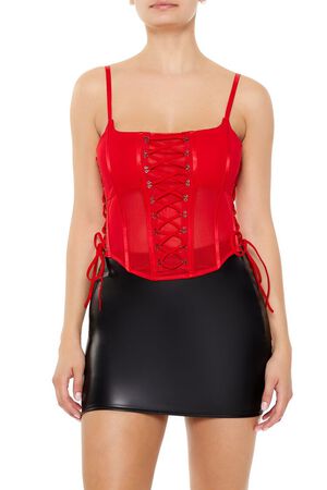 RED Sheer Mesh Corset Cami, image 1