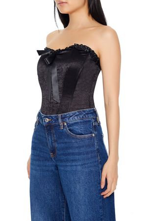 BLACK Satin Corset Bow Tube Top, image 2