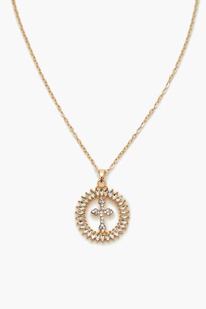 GOLD/CLEAR Faux Gem Cross Pendant Necklace, image 1