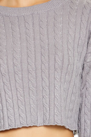 GREY Cropped Cable Knit Sweater, image 3