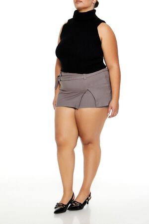 GREY/WHITE Plus Size Pinstriped Micro Mini Skort, image 3