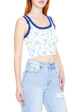 WHITE/MULTI Floral Print Cropped Tank Top, image 2