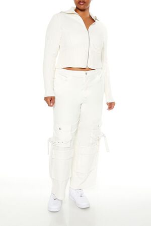 CREAM Plus Size Cropped Zip-Up Sweater, image 2