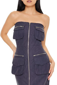 CHARCOAL Strapless Zip-Up Cargo Midi Dress, image 2