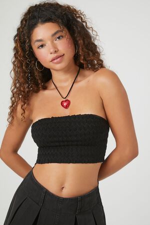 BLACK Sweater-Knit Chevron Cropped Tube Top, image 1