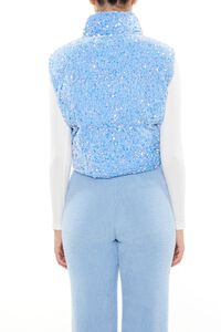 BLUE Iridescent Sequin Faux Fur Vest, image 5