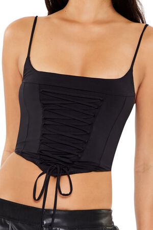 BLACK Lace-Up Bustier Cami, image 3