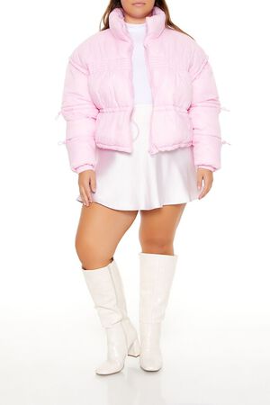 SEASHELL PINK Plus Size Cropped Puffer Jacket, image 2