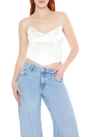 WHITE Satin Cropped Tube Top, image 1