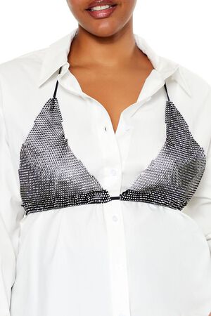 WHITE/BLACK Plus Size Rhinestone Bikini Combo Shirt, image 3
