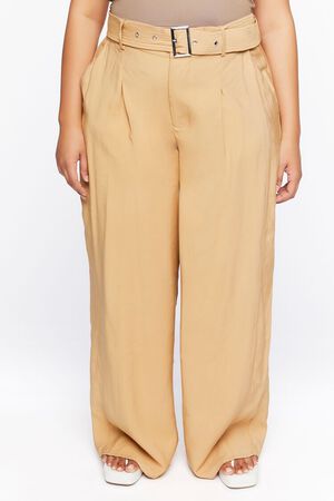 WHITE Plus Size Belted Wide-Leg Pants, image 2