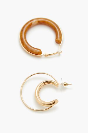 GOLD Faux Stone Hoop Earring Set, image 3