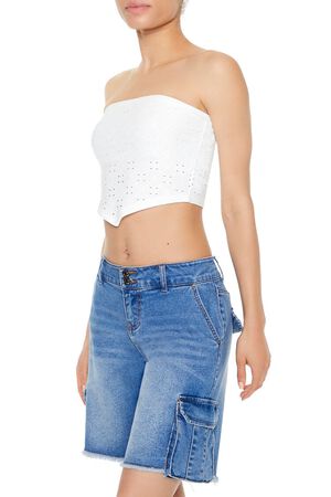 WHITE Cropped Eyelet Tube Top, image 2