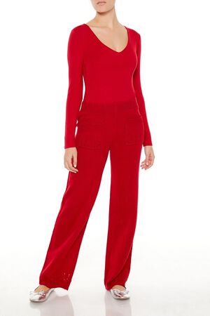 RED Fitted V-Neck Bodysuit, image 1
