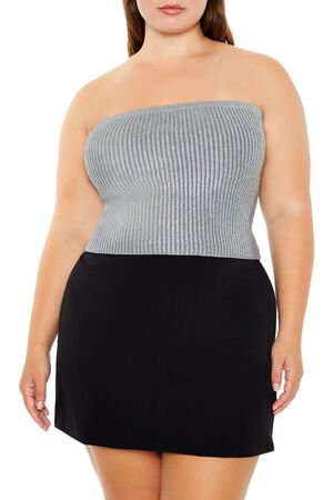 GREY Plus Size Metallic Tube Top, image 1