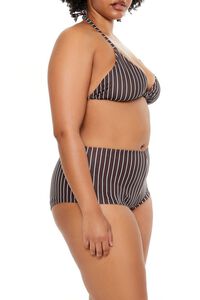 DARK BROWN/WHITE Plus Size Pinstriped Bikini Bottoms, image 4