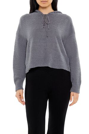 DARK GREY Hooded Lace-Up Sweater, image 1
