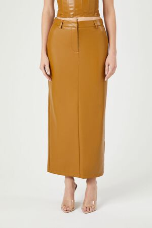 CIGAR Faux Leather Maxi Skirt, image 2