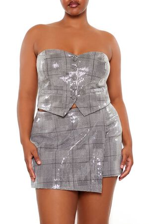 SILVER Plus Size Glen Plaid Tube Top, image 1