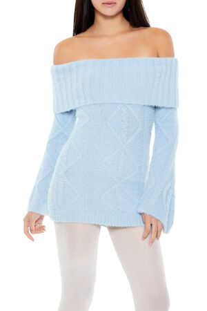 STONE BLUE Off-the-Shoulder Mini Sweater Dress, image 2